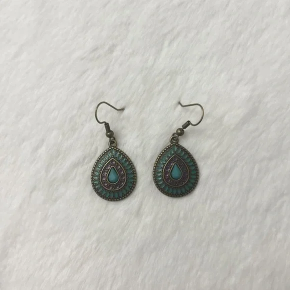 5/$15 🩷 MUST BUNDLE Boho Teardrop Turquoise & Purple Dangle Earrings - Picture 2 of 4